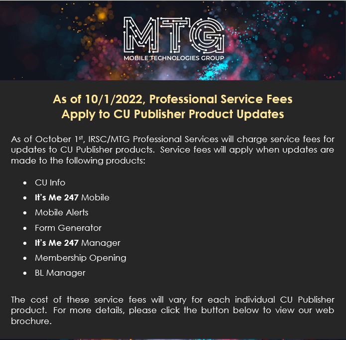 As of 10/1/2022 Professional Service Fees for CU Publisher Product