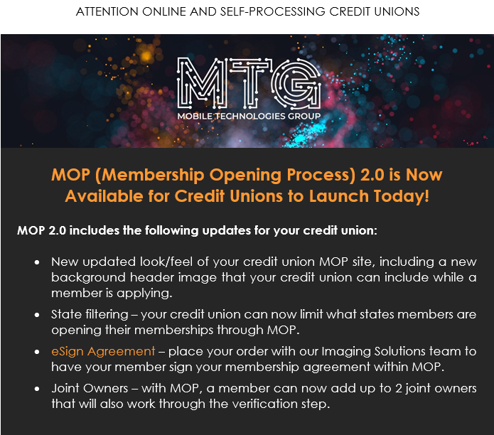 MOP (Membership Opening Process) 2.0 is Available for Credit Unions to
